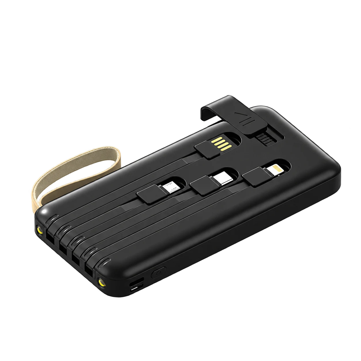 YM-488 Zhuoyue Rectangular10000mAh Small Screen4-in-1 Cables(Leather Lanyard)