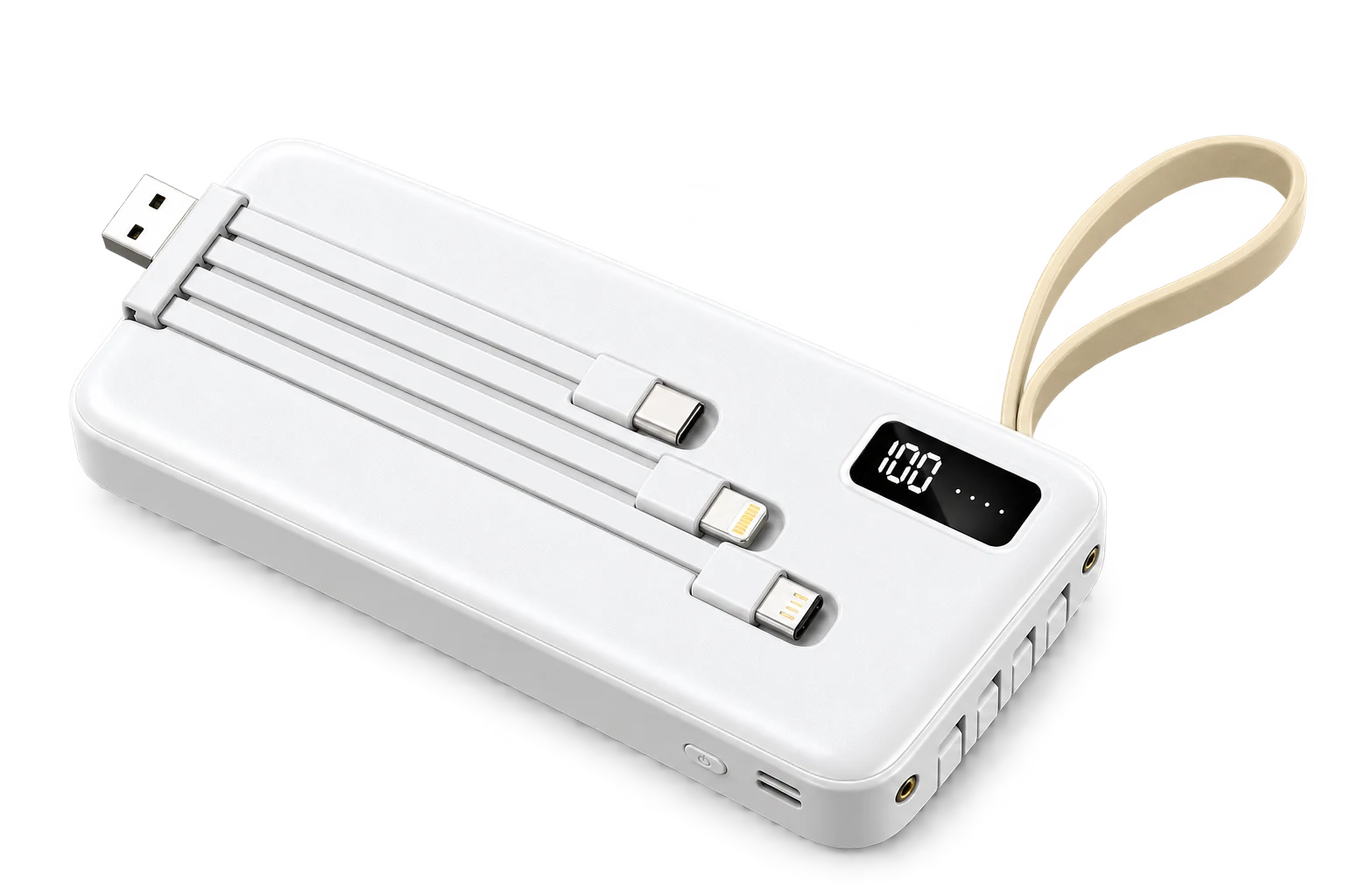 YM-514 ZhuoyueSide Vertical Screen10000mAh 4-in-1 Cables(Leather Lanyard)